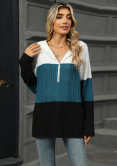 Color Block Long Sleeve Half Zip Hoodie